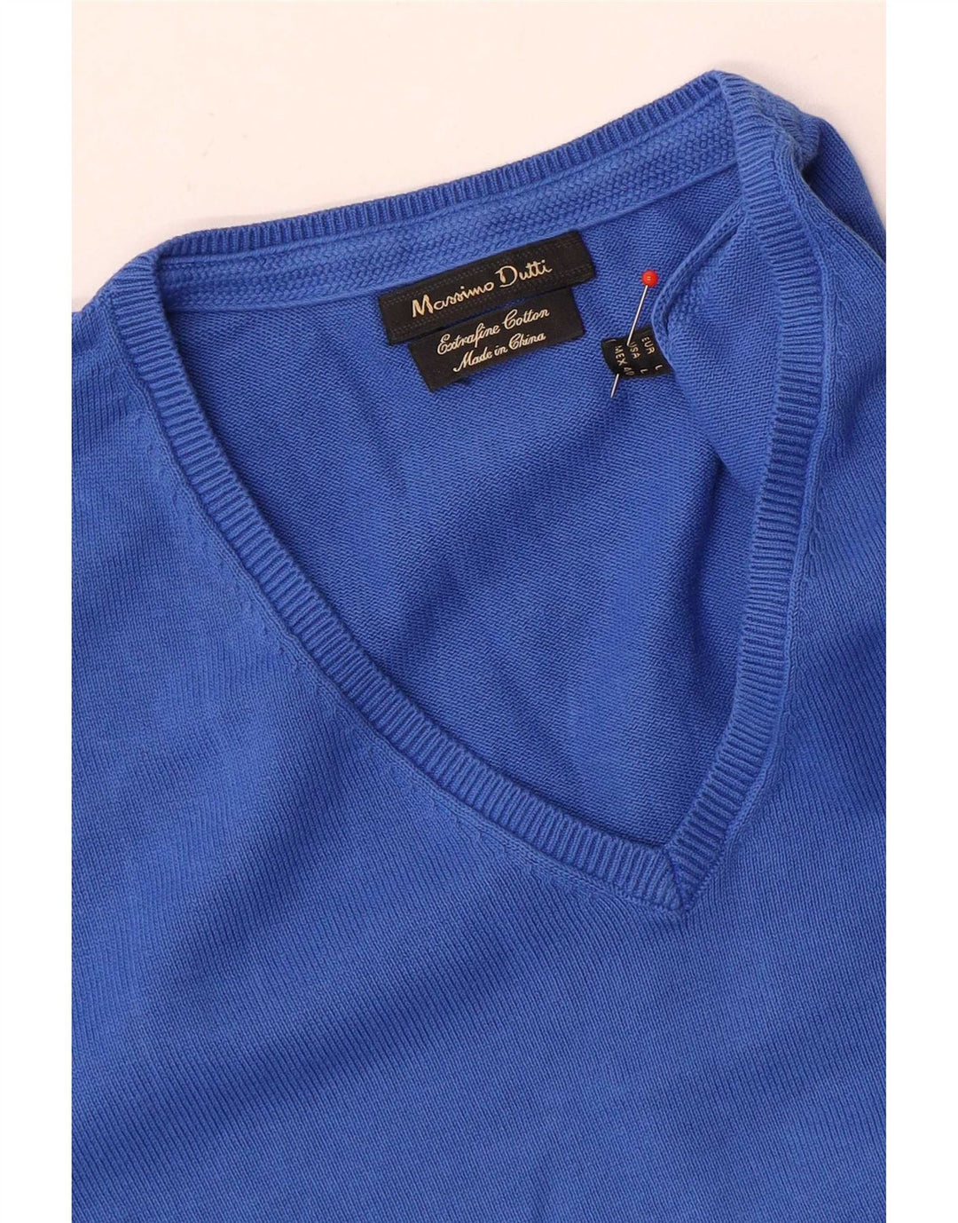 Massimo Dutti Mens V-Neck Jumper Sweater Large Blue Cotton