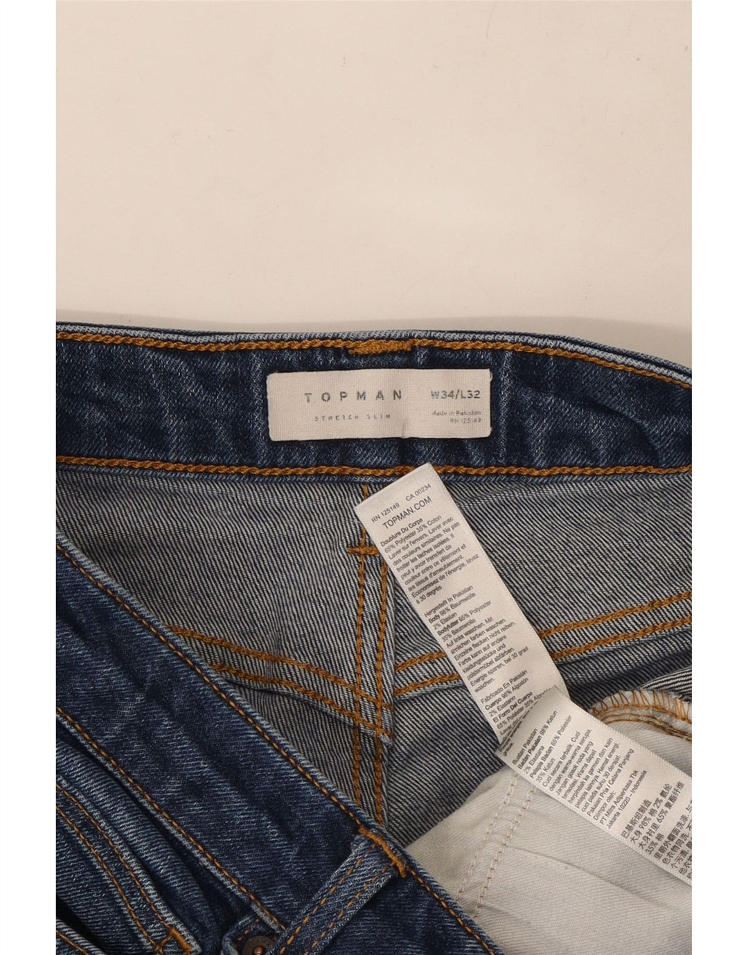 TOPSHOP Mens Slim Jeans W34 L30 Blue Cotton