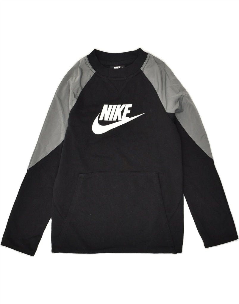 NIKE Boys Graphic Sweatshirt Jumper 8-9 Years Small Black Cotton | Vintage Nike | Thrift | Second-Hand Nike | Used Clothing | Messina Hembry 