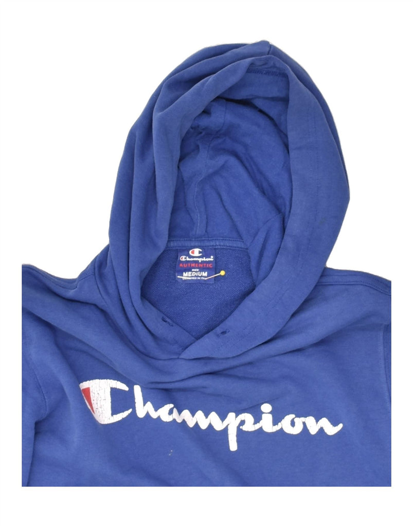 CHAMPION Mens Graphic Hoodie Jumper Medium Blue Cotton | Vintage Champion | Thrift | Second-Hand Champion | Used Clothing | Messina Hembry 