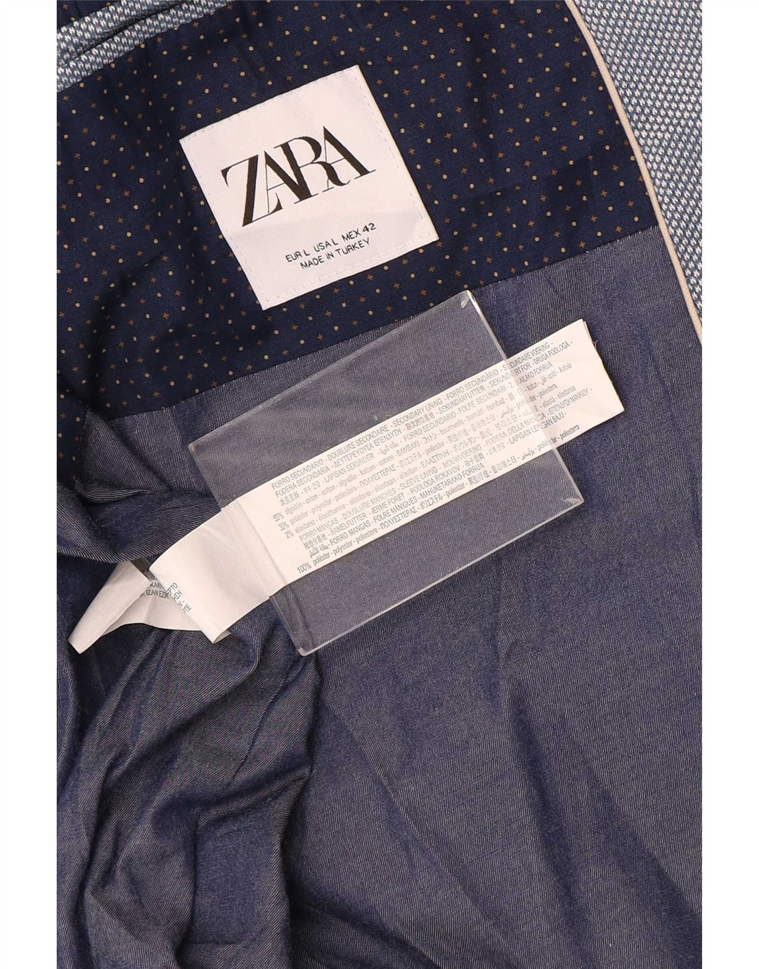 Zara Mens 2 Button Blazer Jacket UK 40 Large Blue Cotton