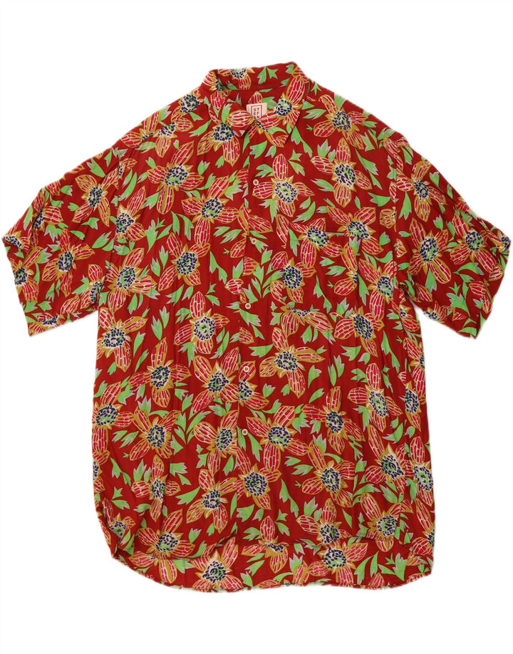 STEFANEL Mens Short Sleeve Shirt Medium Red Floral Rayon Hawaiian