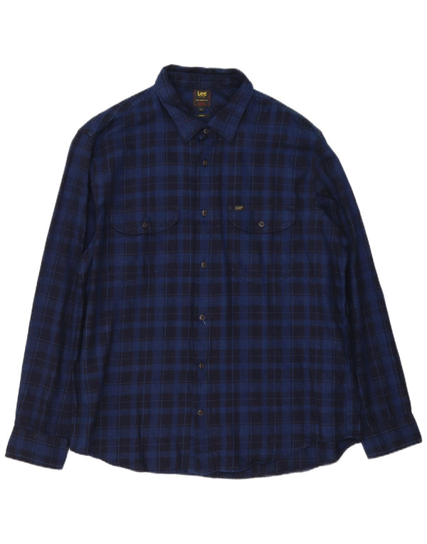 Lee Mens Indigo Relaxed Fit Flannel Shirt XL Navy Blue Check Cotton
