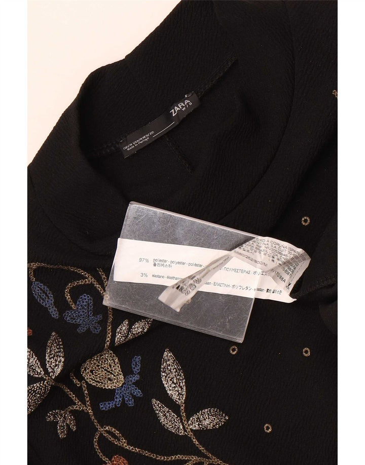 Zara Womens Long Sleeve Shift Dress UK 12 Medium Black Floral Polyester