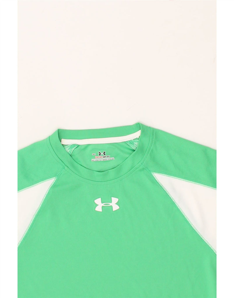 UNDER ARMOUR Mens Heat Gear T-Shirt Top Small Green Colourblock Polyester | Vintage Under Armour | Thrift | Second-Hand Under Armour | Used Clothing | Messina Hembry 