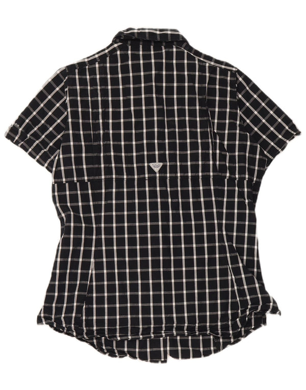Columbia Womens Short Sleeve Shirt UK 8 Small Black Plaid Cotton Sports