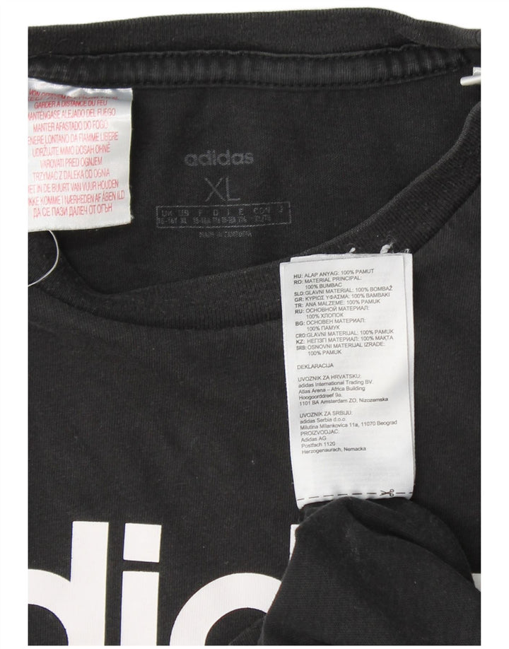 ADIDAS Boys Graphic T-Shirt Top 15-16 Years XL Black Cotton