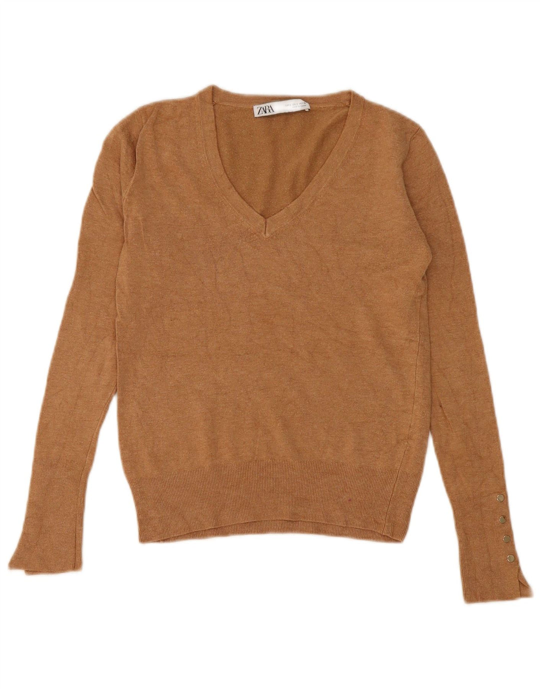 Zara Womens V-Neck Jumper Sweater UK 10 Small Beige