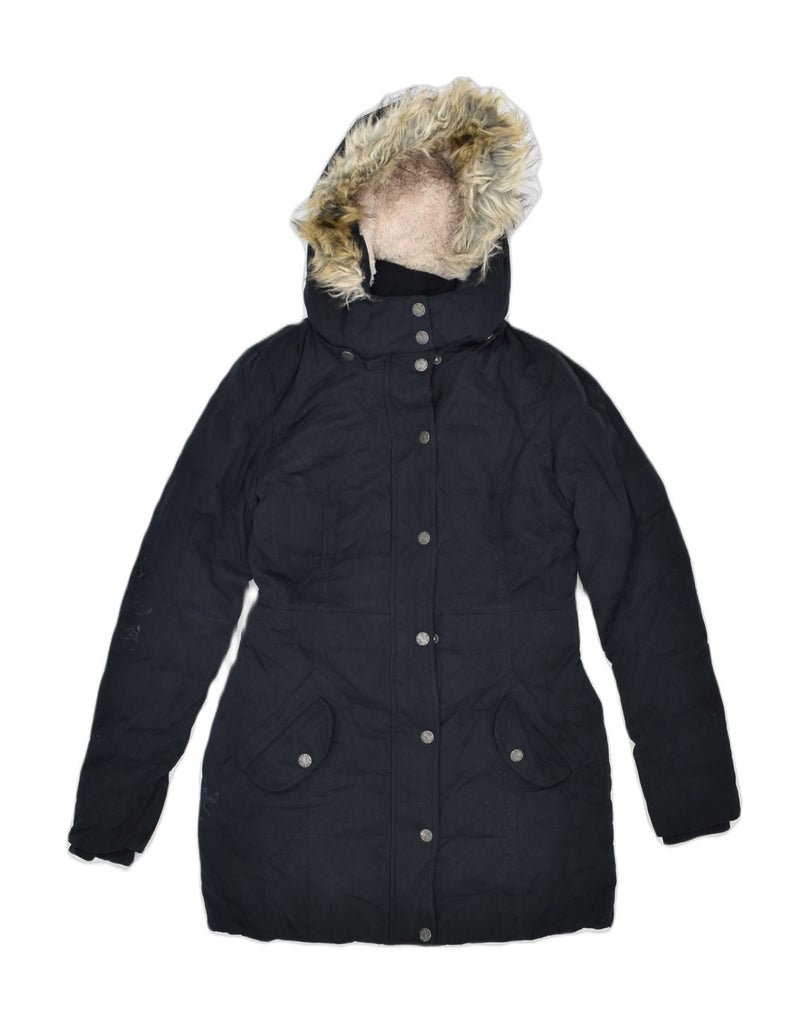 FAT FACE Womens Hooded Parka Jacket UK 8 Small Black Polyester | Vintage | Thrift | Second-Hand | Used Clothing | Messina Hembry 