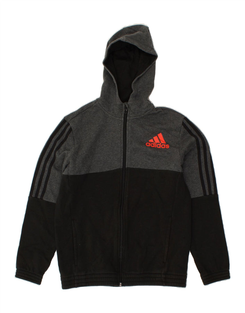 ADIDAS Boys Graphic Zip Hoodie Sweater 13-14 Years Black Colourblock | Vintage Adidas | Thrift | Second-Hand Adidas | Used Clothing | Messina Hembry 