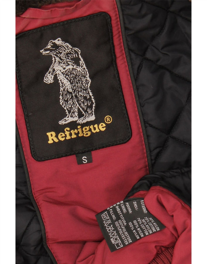 Refrigue Womens Hooded Padded Jacket UK 10 Small Burgundy Cotton