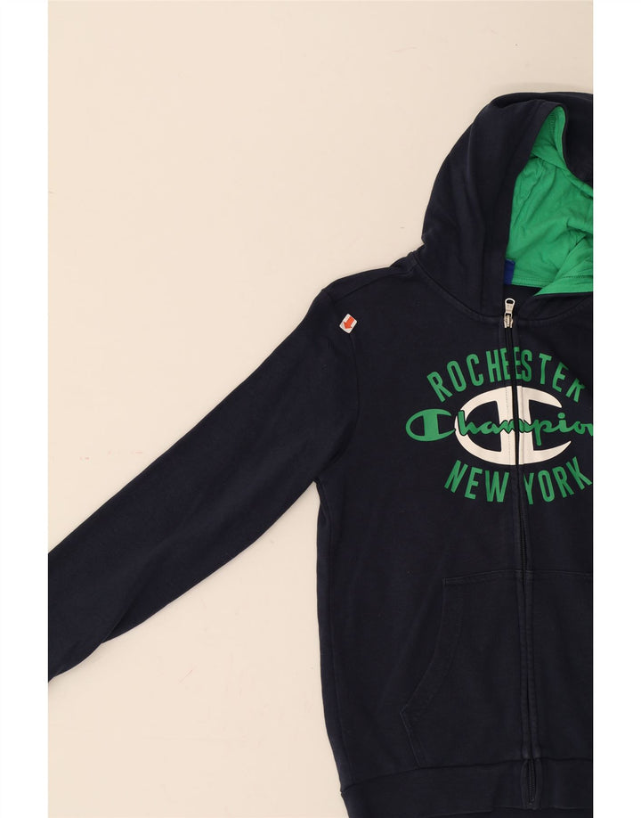 CHAMPION Boys Graphic Zip Hoodie Sweater 9-10 Years Medium Navy Blue Vintage Champion and Second-Hand Champion from Messina Hembry 