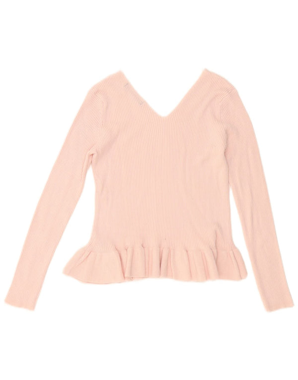 Marks & Spencer Womens Crop V-Neck Jumper Sweater UK 12 Medium Pink Viscose