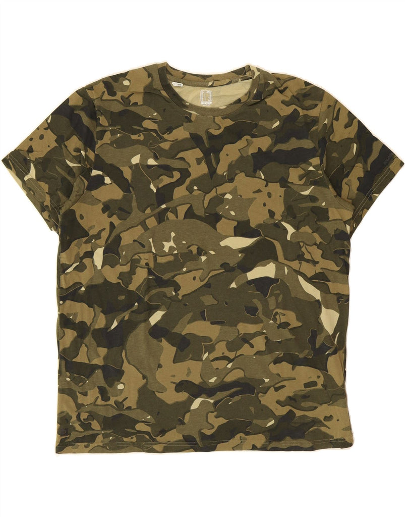 DECATHLON Mens T-Shirt Top XL Khaki Camouflage Cotton Vintage Decathlon and Second-Hand Decathlon from Messina Hembry 