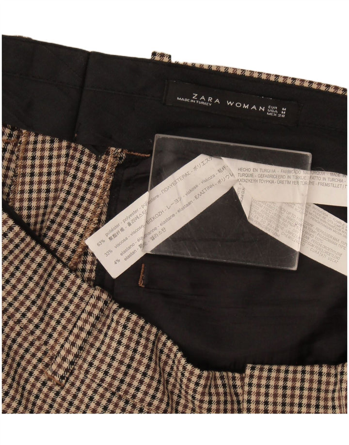 Zara Womens Slim Suit Trousers Medium W30 L29 Beige Houndstooth Polyester