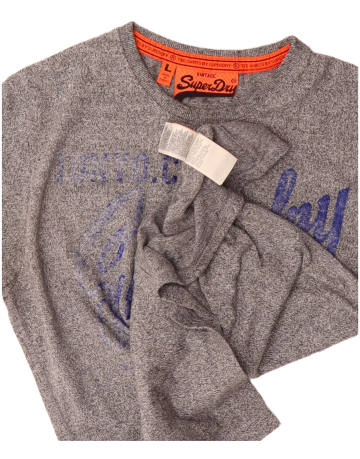 Superdry Mens Vintage Graphic T-Shirt Top Large Grey Flecked Cotton