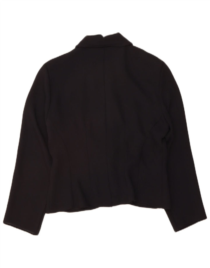 VINTAGE Womens Crop 5 Button Blazer Jacket UK 12 Medium Black Polyester