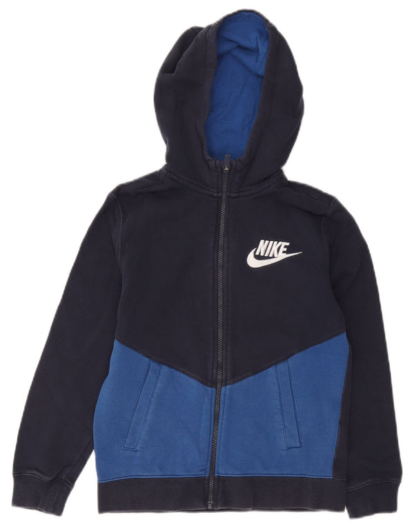 Nike Boys Zip Hoodie Sweater 10-11 Years Medium Navy Blue Colourblock