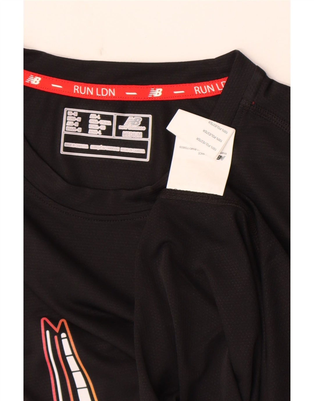 New Balance Mens Graphic T-Shirt Top Medium Black Polyester