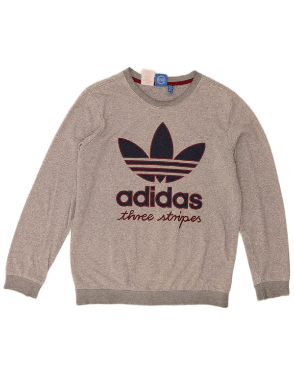 Adidas Boys Three Stripes Sweatshirt Jumper 13-14 Years Grey Flecked