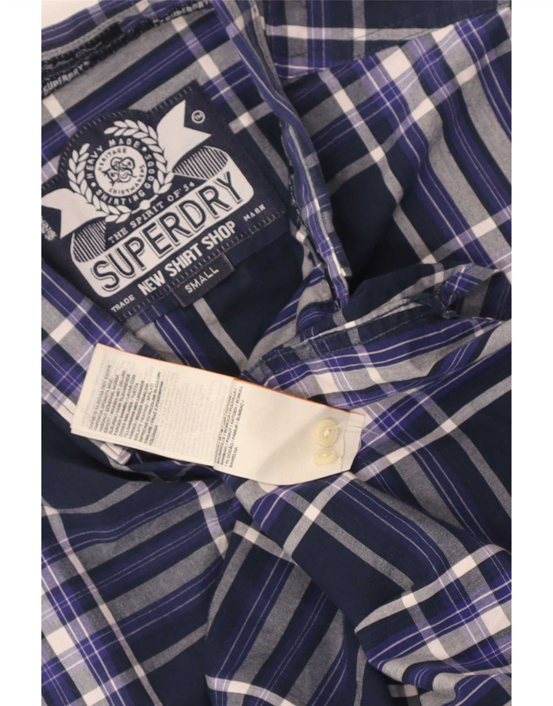Superdry Mens Shirt Small Navy Blue Check Cotton