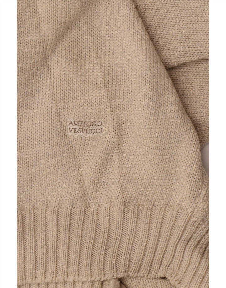 Amerigo Vespucci Mens V-Neck Jumper Sweater Large Beige Virgin Wool