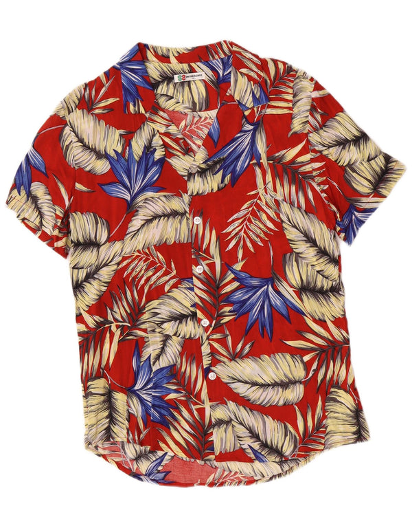Vintage Mens Hawaiian Short Sleeve Shirt Large Red Floral Rayon