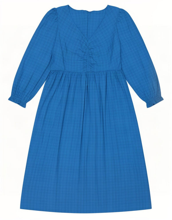 Marks & Spencer Womens Long Sleeve Maxi Dress UK 18 XL Blue Check Modal