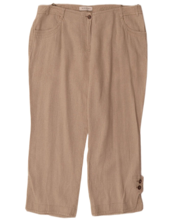 Hirsch Womens Wide Leg Casual Trousers UK 18 XL W36 L26 Beige Linen