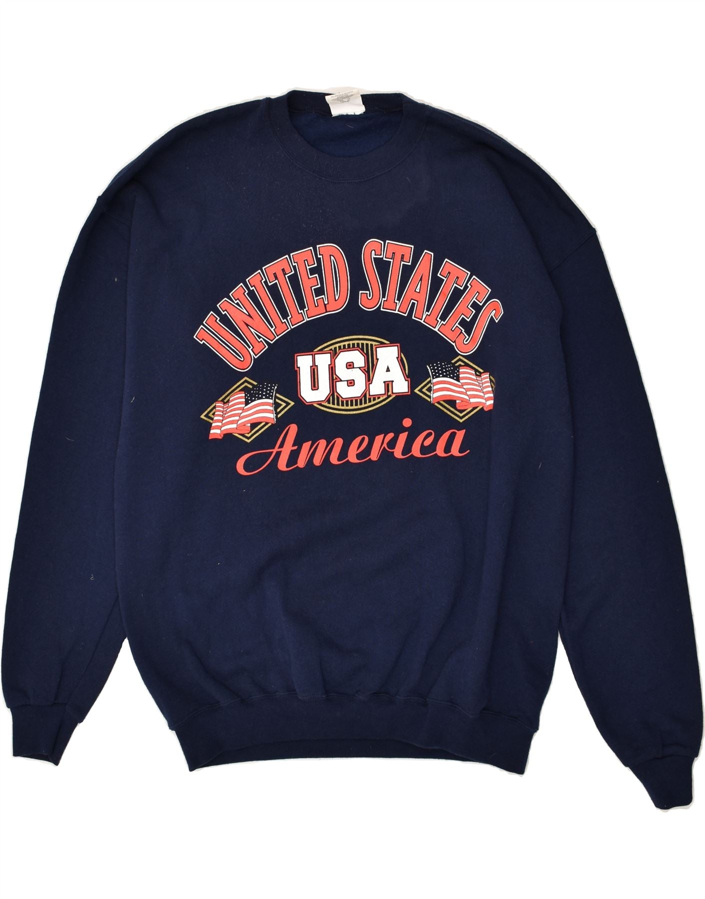 VINTAGE Mens Graphic Sweatshirt Jumper XL Navy Blue Polyester