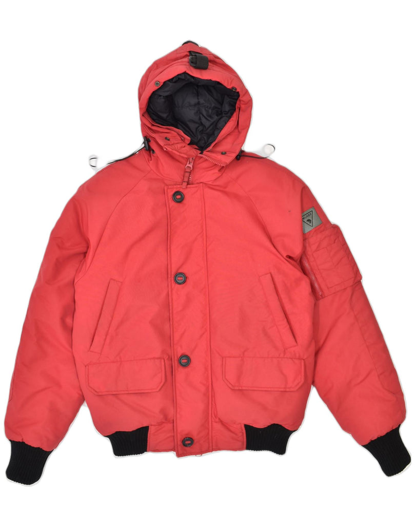 WILKER Mens Hooded Padded Bomber Jacket UK 38 Medium Red Polyamide | Vintage Wilker | Thrift | Second-Hand Wilker | Used Clothing | Messina Hembry 