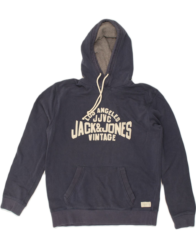 JACK & JONES Mens Graphic Hoodie Jumper XL Navy Blue Cotton | Vintage Jack & Jones | Thrift | Second-Hand Jack & Jones | Used Clothing | Messina Hembry 