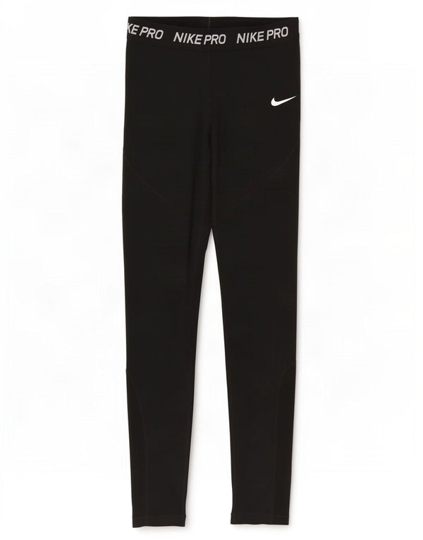Nike Girls Dri Fit Graphic Leggings 13-14 Years XL Black Polyester