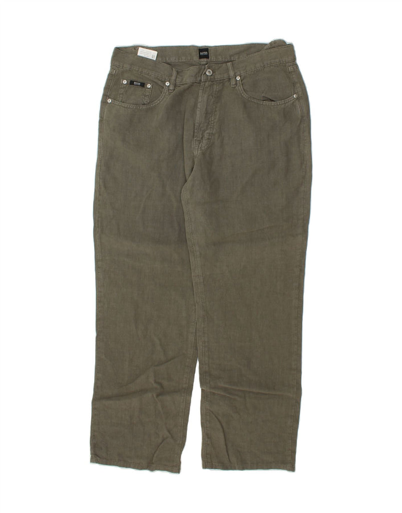 HUGO BOSS Mens Straight Casual Trousers W36 L31 Grey Linen | Vintage Hugo Boss | Thrift | Second-Hand Hugo Boss | Used Clothing | Messina Hembry 