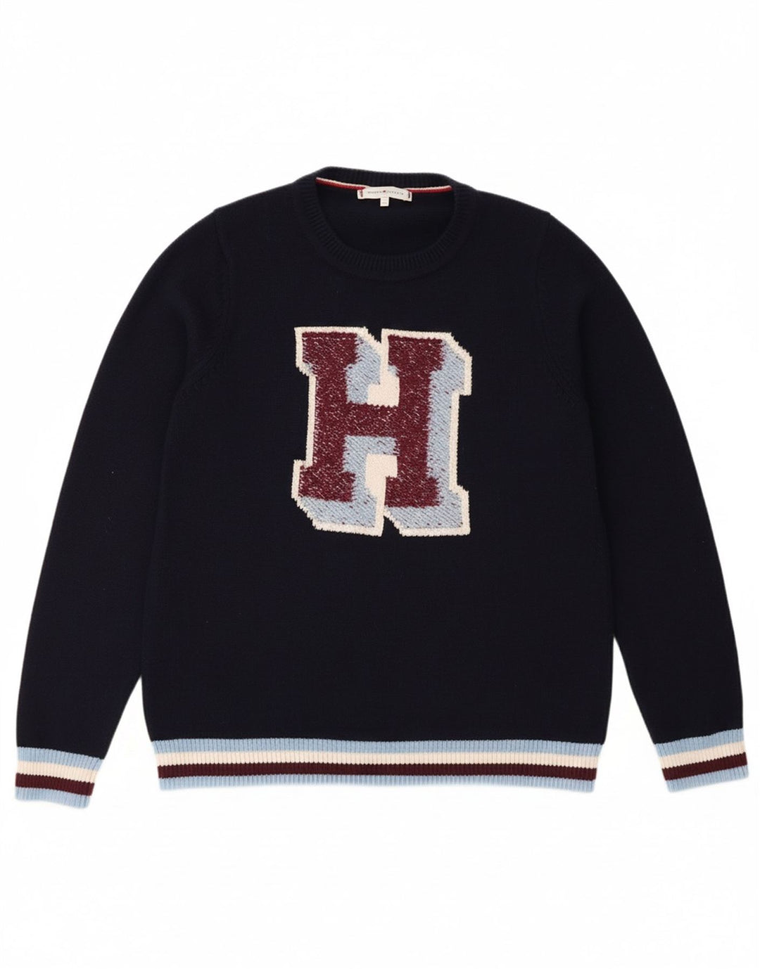 TOMMY HILFIGER Womens Crew Neck Jumper Sweater UK 14 Medium Navy Blue