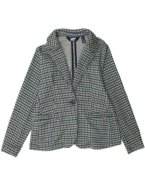 Lands End Womens 1 Button Blazer Jacket UK 10 Small Blue Houndstooth
