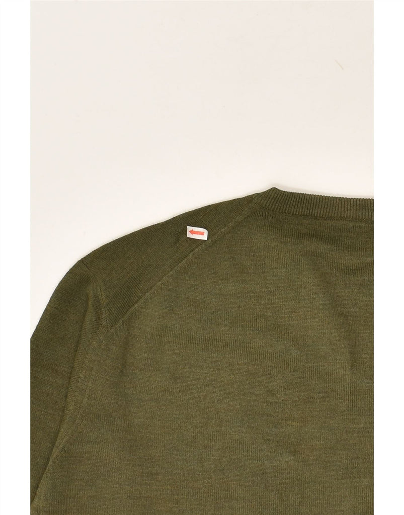 LACOSTE Mens V-Neck Jumper Sweater Size 6 XL Khaki Wool | Vintage Lacoste | Thrift | Second-Hand Lacoste | Used Clothing | Messina Hembry 