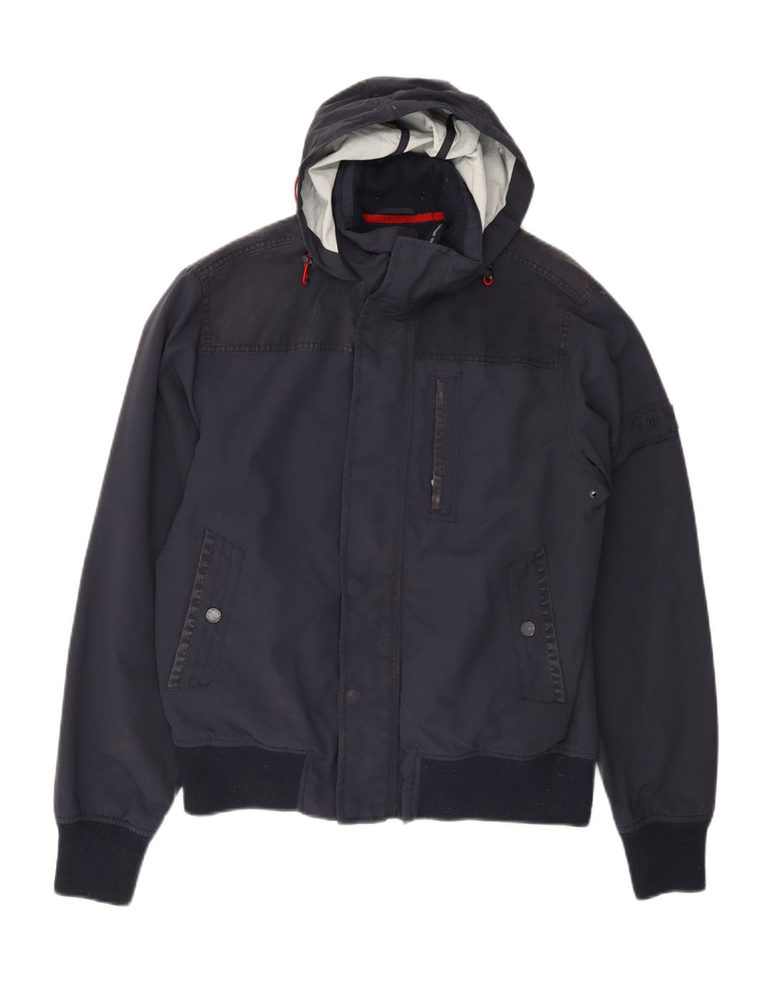 Fat Face Mens Hooded Bomber Jacket UK 36 Small Navy Blue Polyester