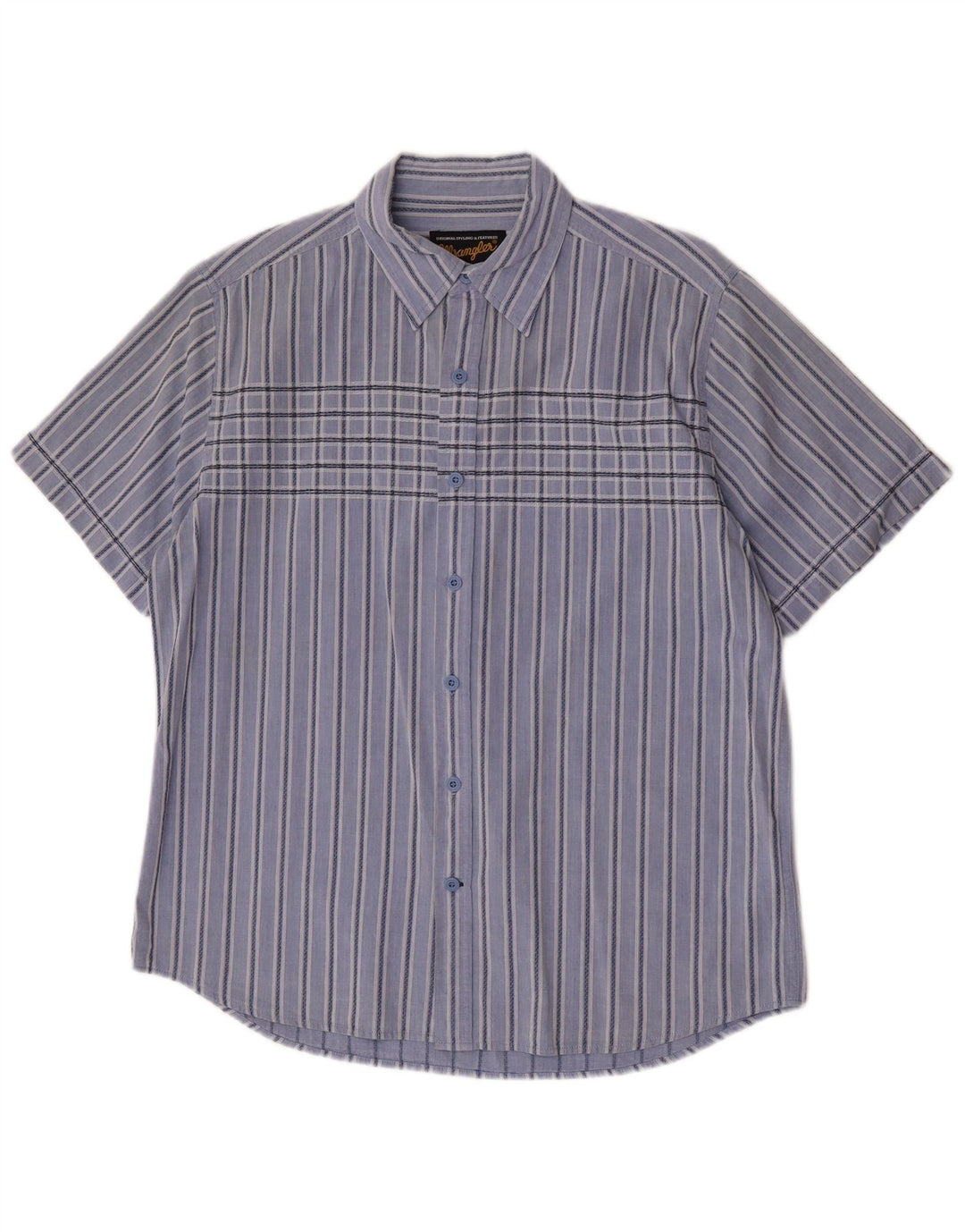 Wrangler Mens Short Sleeve Shirt Large Blue Striped Cotton