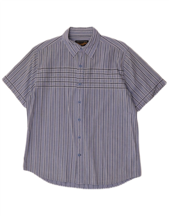 Wrangler Mens Short Sleeve Shirt Large Blue Striped Cotton