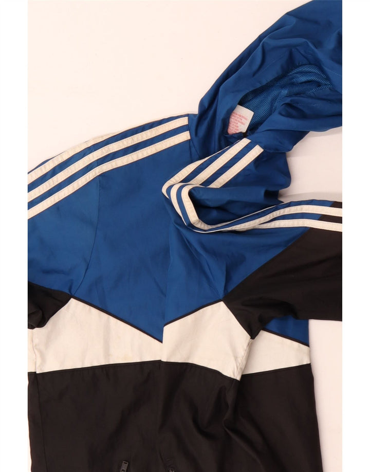 Adidas Boys Hooded Rain Jacket 13-14 Years Blue Colourblock Polyester