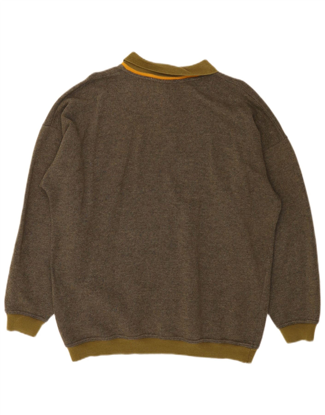 Vintage Mens Polo Neck Jumper Sweater Large Khaki Striped Wool