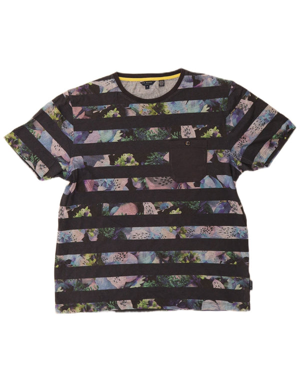 Ted Baker Mens T-Shirt Top Size 4 Large Navy Blue Striped