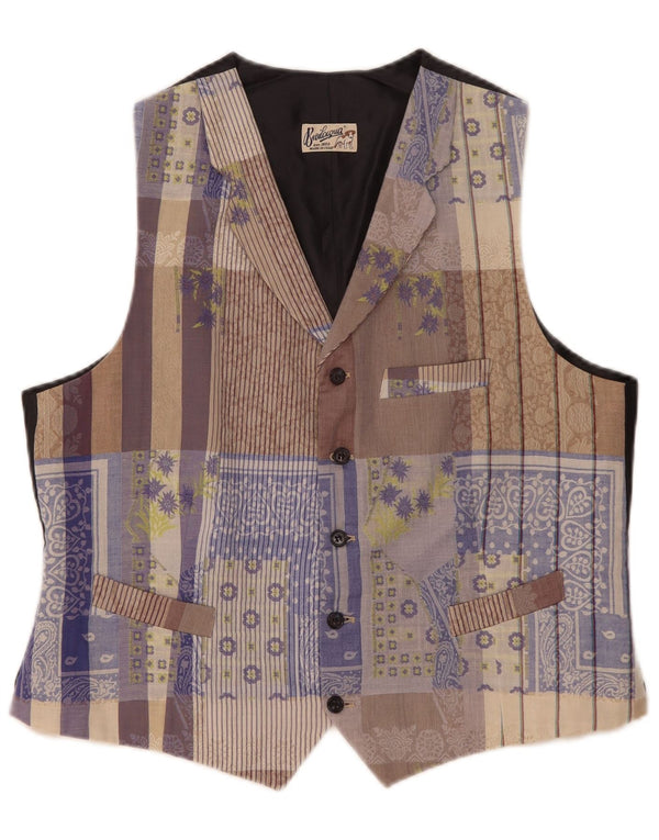 Vintage Mens Waistcoat XL Multicoloured Patchwork Cotton