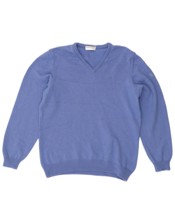 LYLE & SCOTT Womens Golf V-Neck Jumper Sweater UK 16 Large Blue Wool