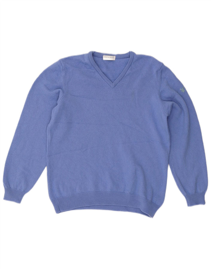 LYLE & SCOTT Womens Golf V-Neck Jumper Sweater UK 16 Large Blue Wool