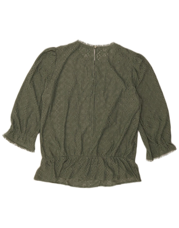 Oasis Womens 3/4 Sleeve Blouse Top UK 12 Medium Green Polyester