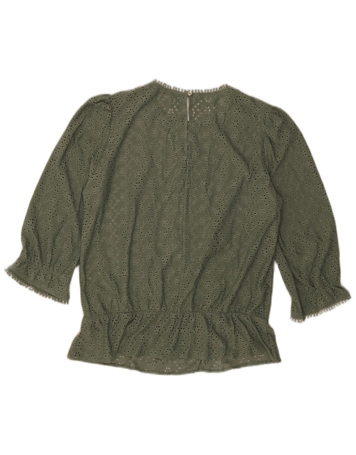 Oasis Womens 3/4 Sleeve Blouse Top UK 12 Medium Green Polyester
