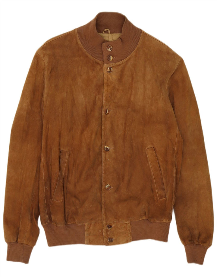 Vintage Mens Suede Bomber Jacket UK 40 Large Beige Leather