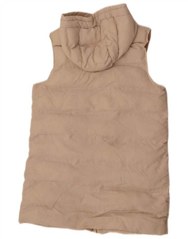 Zara Womens Hooded Sleeveless Padded Coat UK 16 Large Beige Polyester